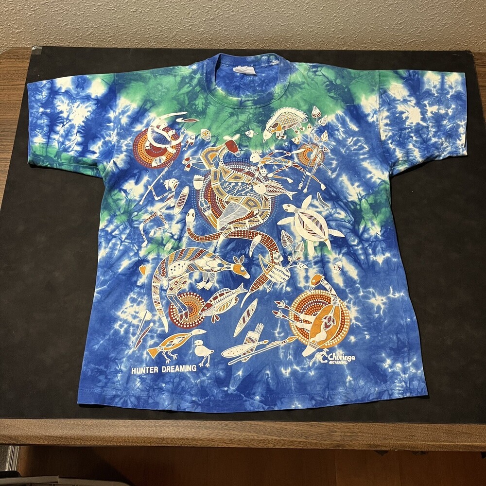Australia Aboriginal Art Shirt Vintage Kokopelli First People 1990s Turtle Mambo